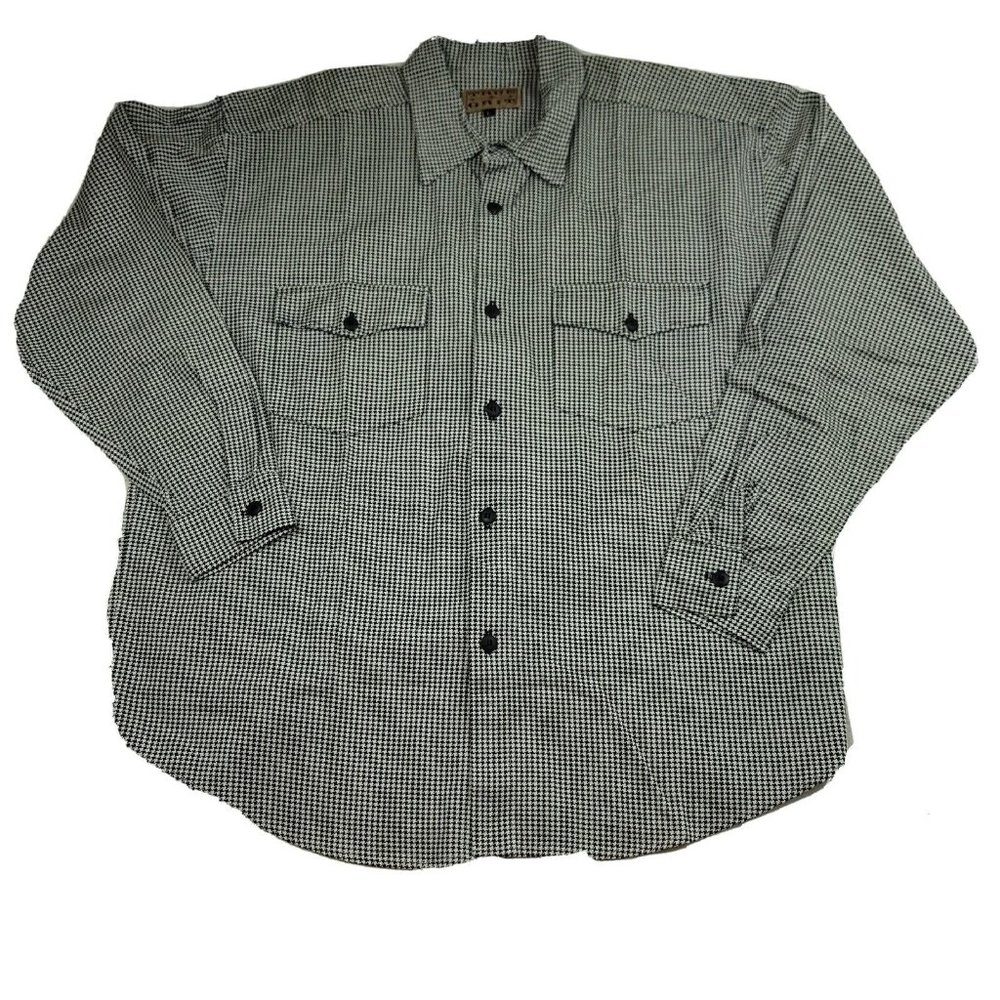 True Grit Mens Large Shirt White Black Houndstooth Heavy Cotton LS Pockets